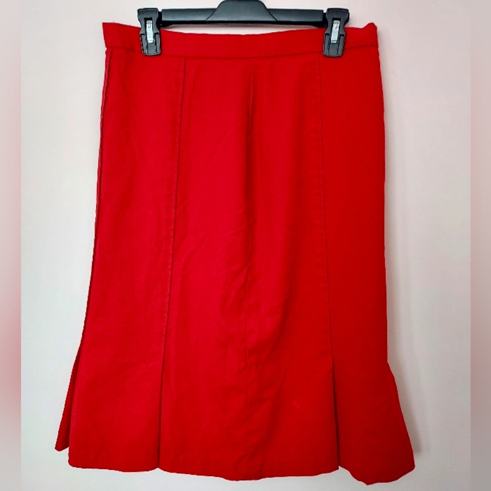 Vintage Jacques Vert Classic Red 100% Pure New Wool Skirt UK 14 Career Office